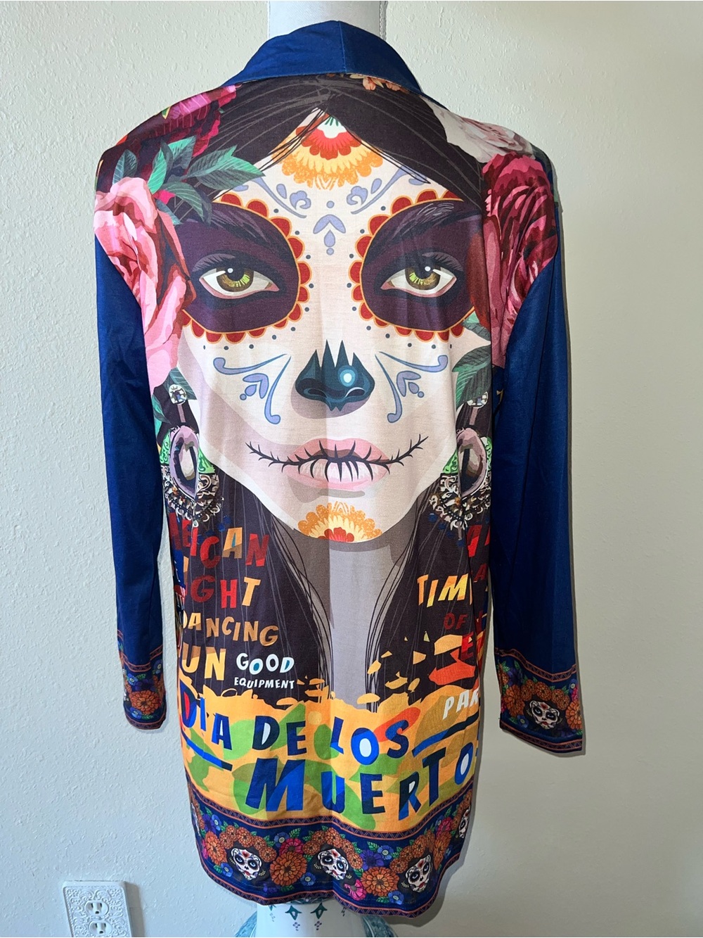 Dia De Los Muertos Sugar Skull La Catrina Graphic Blue Cardigan